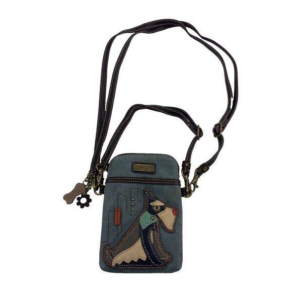 Chala Cellphone XBody Bag Purse Schnauzer Dog Blue Faux Leather Zip Adjustable - Picture 1 of 11